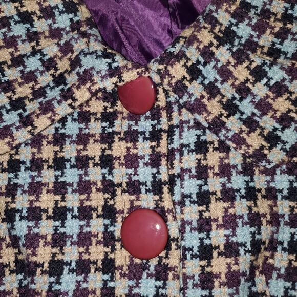Chloe Houndstooth Plaid Tweed Purple Blue Girls Teen Jacket Coat Large or XL - Picture 6 of 12